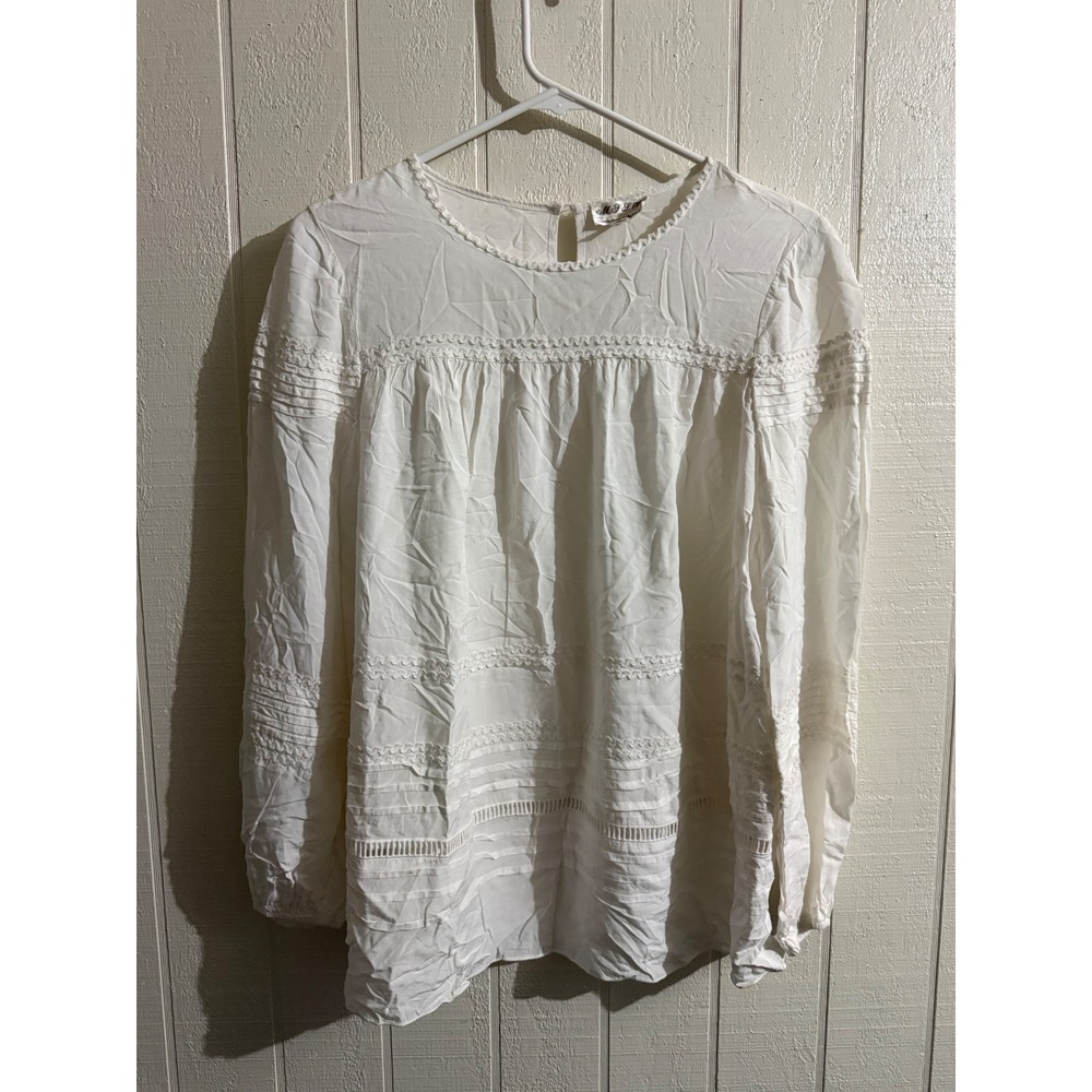 MSSP Max Studio Specialty Products White Eyelet Lace Pintuck Blouse Small